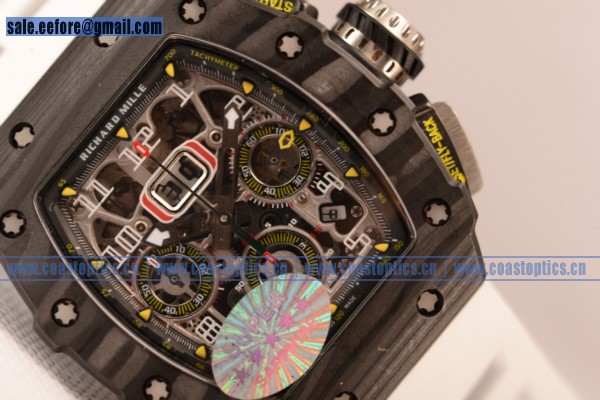 1:1 Clone Richard Mille RM11-03 Carbon Fiber Miyota 6T51 Automatic Skeleton Dial White Rubber Strap (KV)